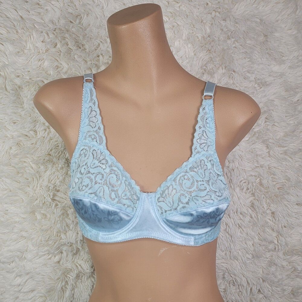 Vintage Diphia Bra Blue Size 34B Style 7216 Nylon & Lace Wired Secon Skin RARE O